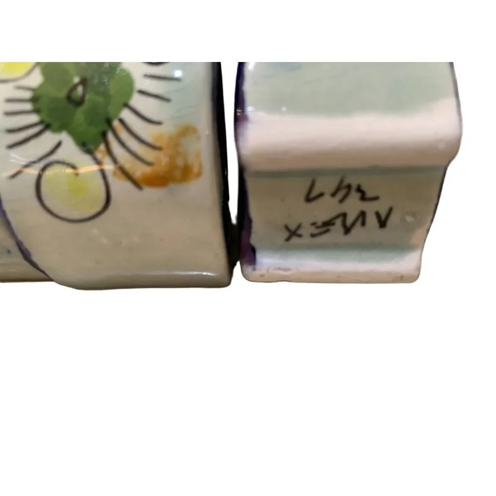 Set of 4 Made in Mexico Tonala Green Floral Hand Painted Napkin Rings